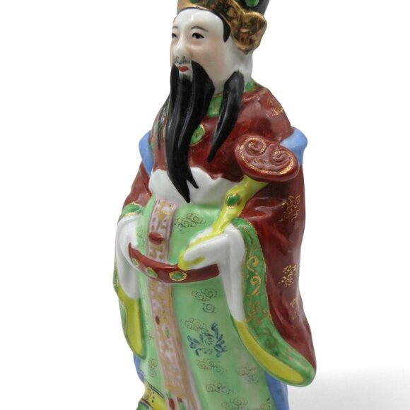 CHINESE God of WEALTH Hand Painted Ceramic Figurine Vintage 8.5" - Picture 7 of 9